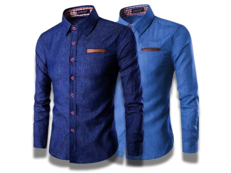 LEVE 2 PAGUE 1 - Camisas Masculina Jeans Slim Manga Longa - Azul e Azul Claro